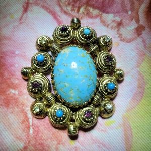 Vintage Blue Venetian Art Glass Brooche